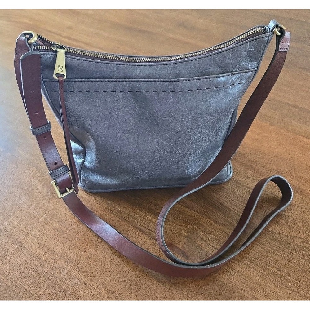 HOBO Aviva Gray Brown Leather Bag Crossbody Lined Zip Close Hobo International